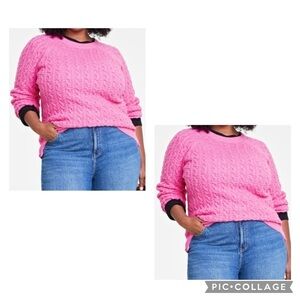New ON 34TH Women’s Plus Azalea Pink PERFECT CABLE KNIT Sweater 3/4 Sleeve Sz 2X